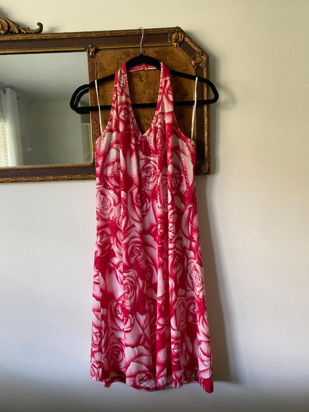 Vintage 1990s Y2K Red Rose Sequin Sparkle Mini Dress 3X Plus Party Fairy